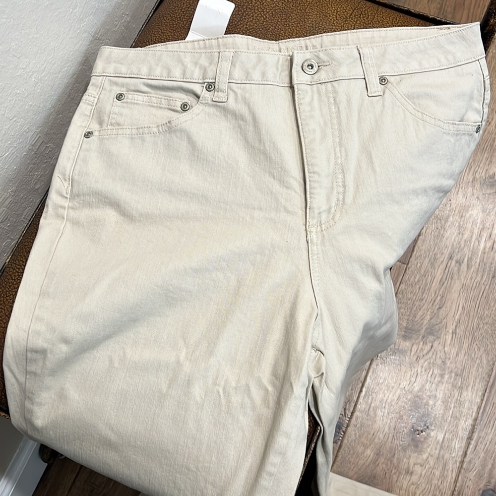 New St John’s Bay Secretly Slender Beige Bootcut Jeans slim through hip & thigh! - Picture 2 of 12
